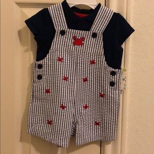 Little Me Crabs Shortall outfit 3m